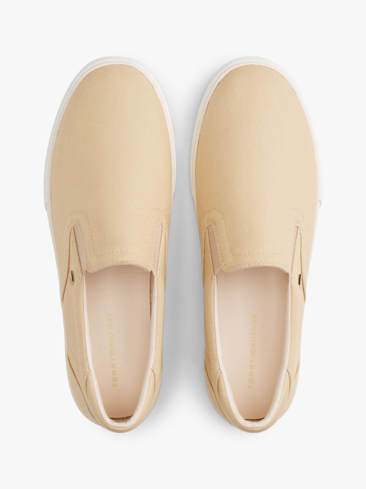 Low Profile Canvas Slip-On Trainers — Beige