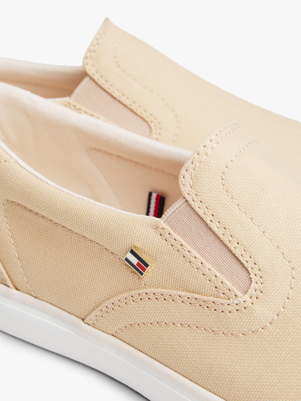 Low Profile Canvas Slip-On Trainers — Beige