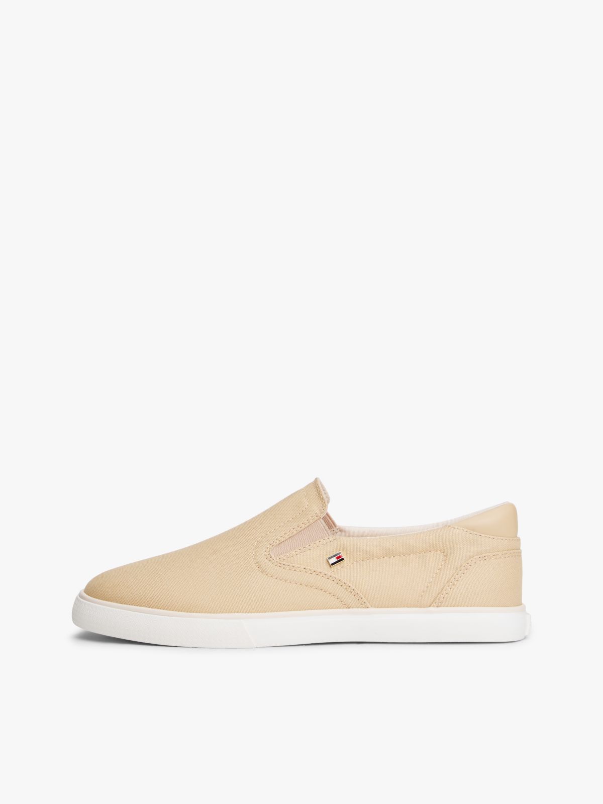 Low Profile Canvas Slip-On Trainers — Beige