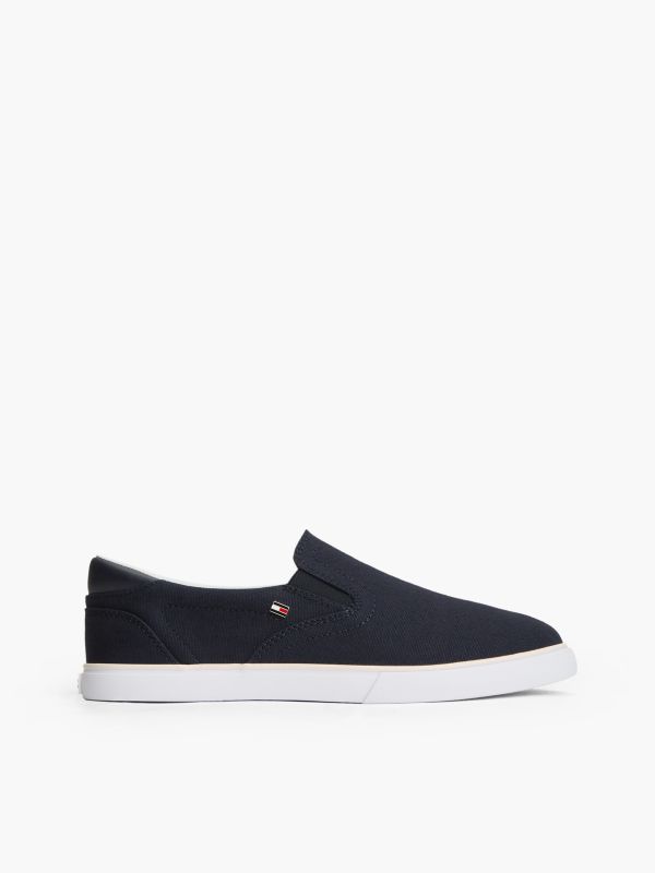 Low Profile Canvas Slip-On Trainers — Blue