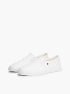 Low Profile Canvas Slip-On Trainers — White 2