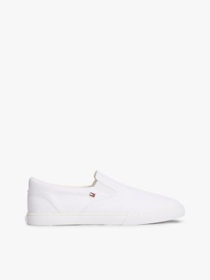 white niedrig geschnittener slipper-sneaker aus canvas für damen - tommy hilfiger