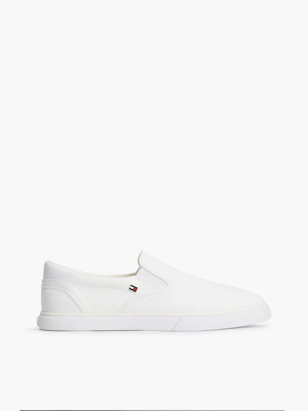 Low Profile Canvas Slip-On Trainers — White