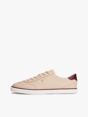baskets en cuir à lacets et monogramme th rose pour femmes tommy hilfiger