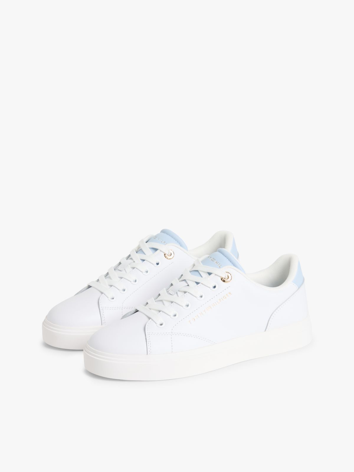 Leather Metallic Logo Cupsole Trainers — Beige