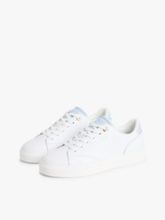 Leather Metallic Logo Cupsole Trainers — Beige 2