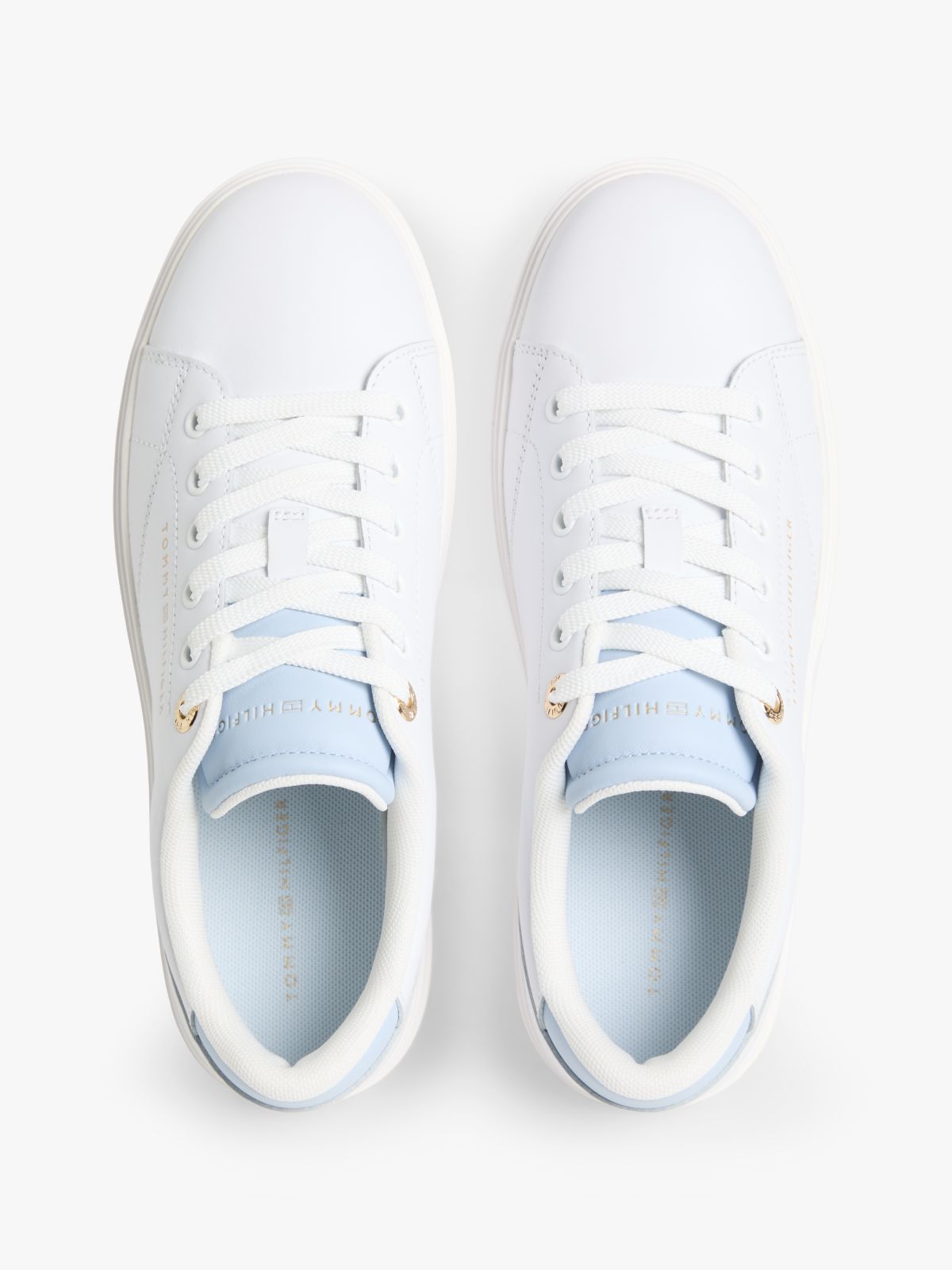Leather Metallic Logo Cupsole Trainers — Beige