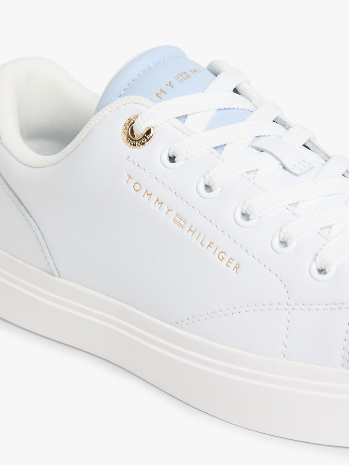 Leather Metallic Logo Cupsole Trainers — Beige