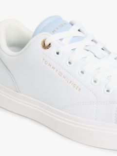 Leather Metallic Logo Cupsole Trainers — Beige 6