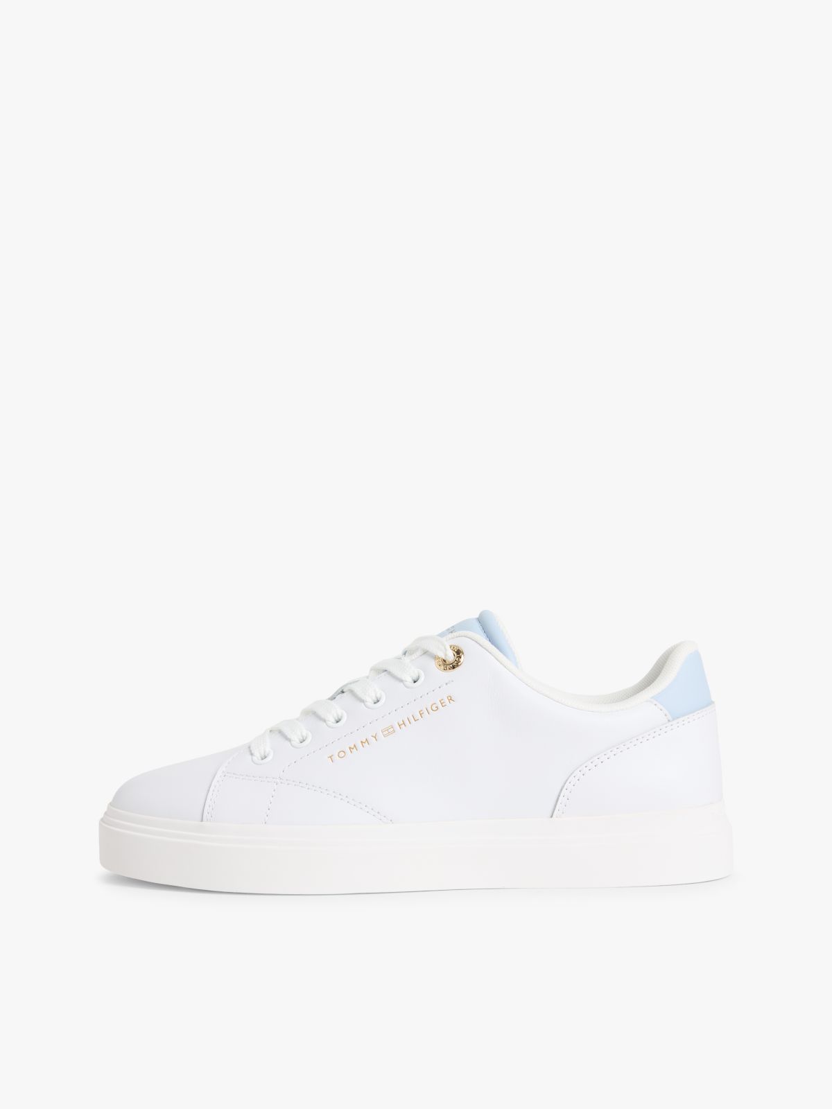 Leather Metallic Logo Cupsole Trainers — Beige