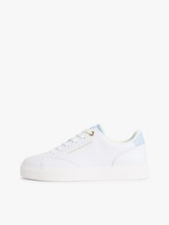 Leather Metallic Logo Cupsole Trainers — Beige 7