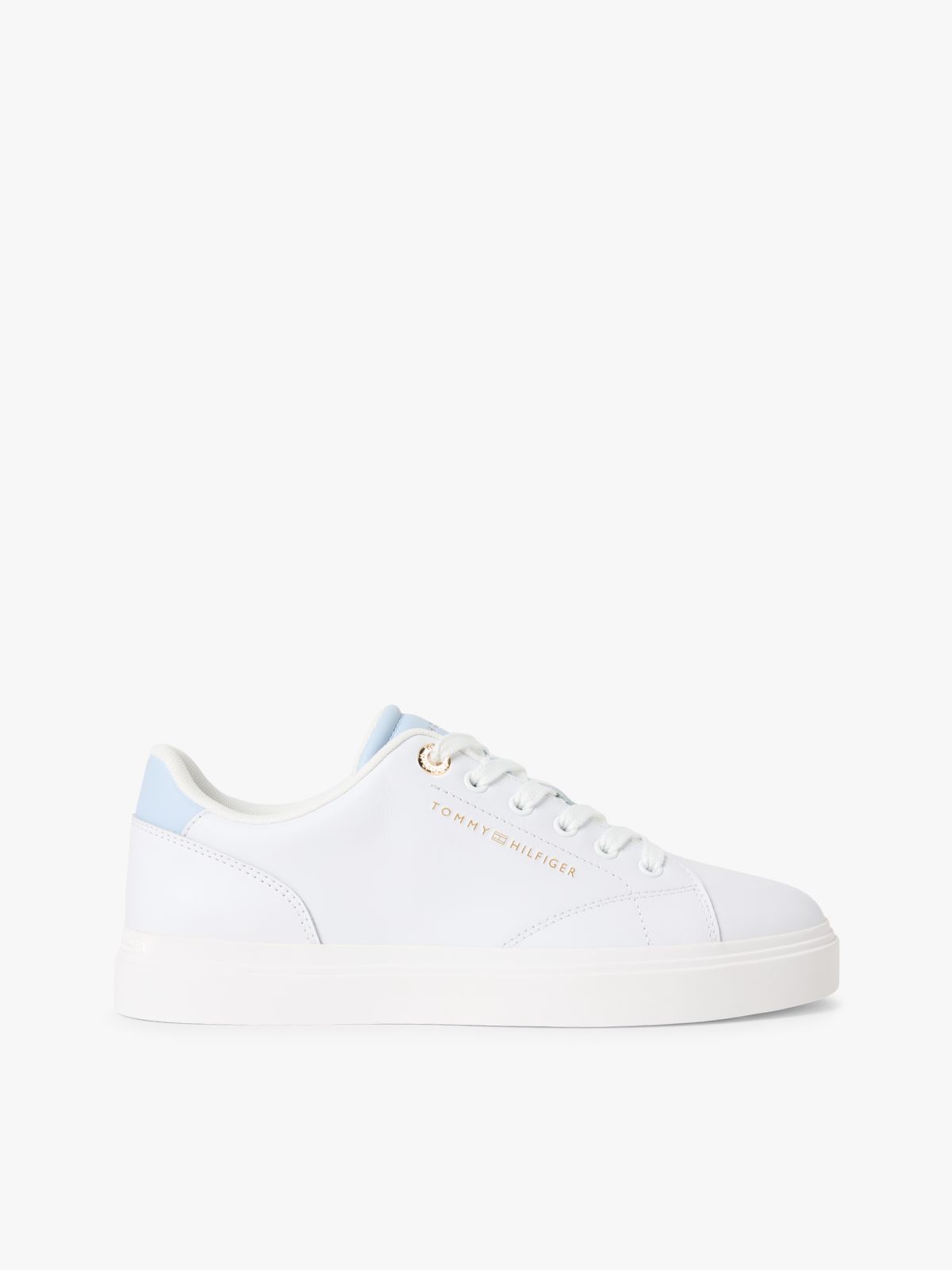 Leather Metallic Logo Cupsole Trainers — Beige