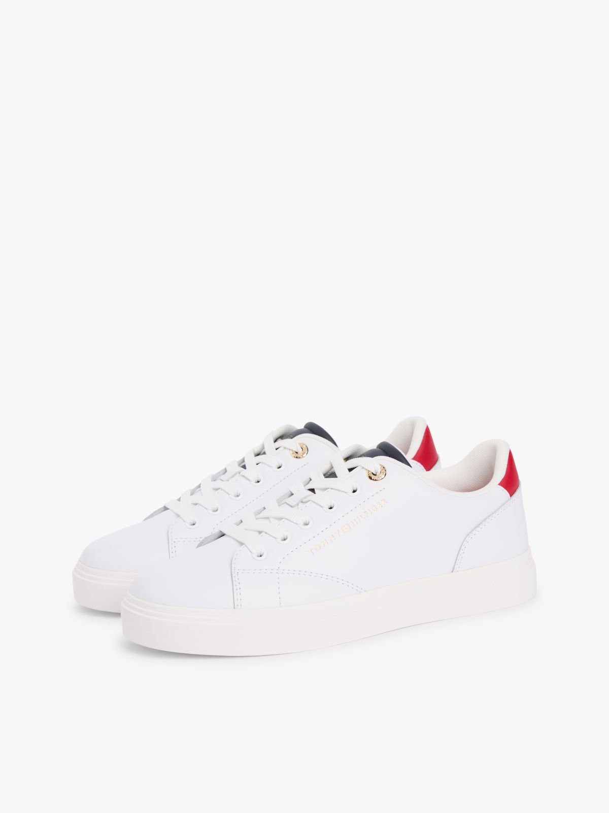 Leather Metallic Logo Cupsole Trainers — Blue