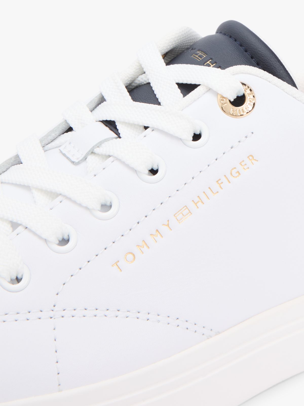 Leather Metallic Logo Cupsole Trainers — Blue