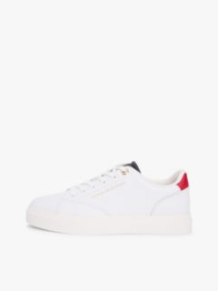 Leather Metallic Logo Cupsole Trainers — Blue 7