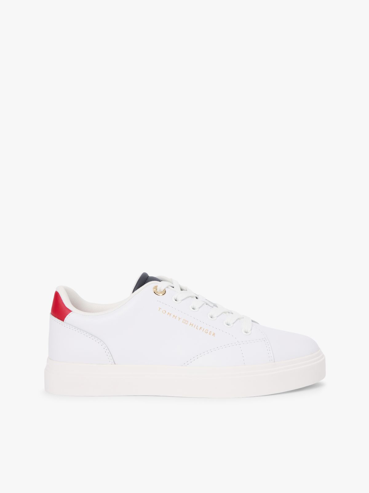 Leather Metallic Logo Cupsole Trainers — Blue