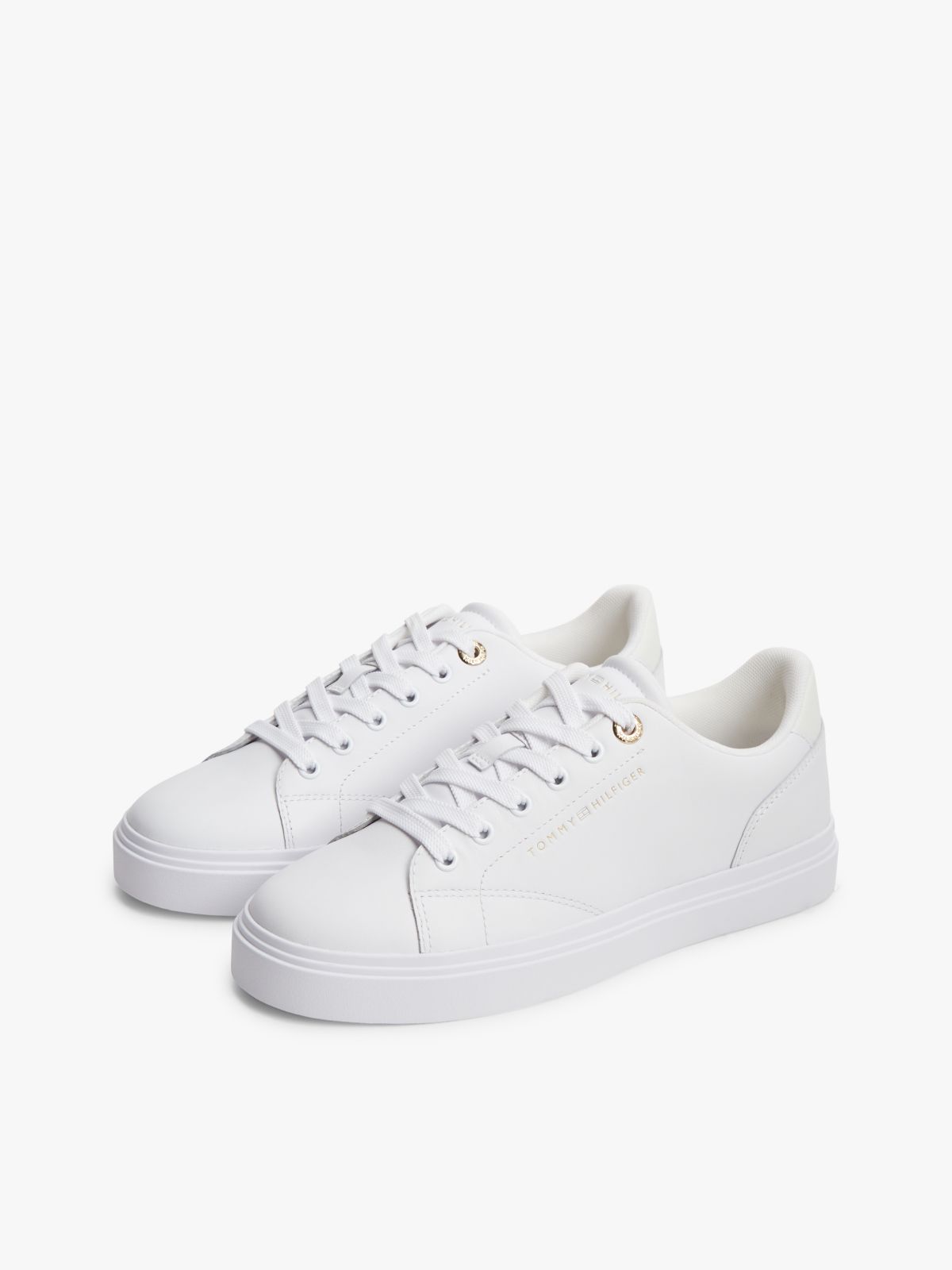 Leather Metallic Logo Cupsole Trainers — White