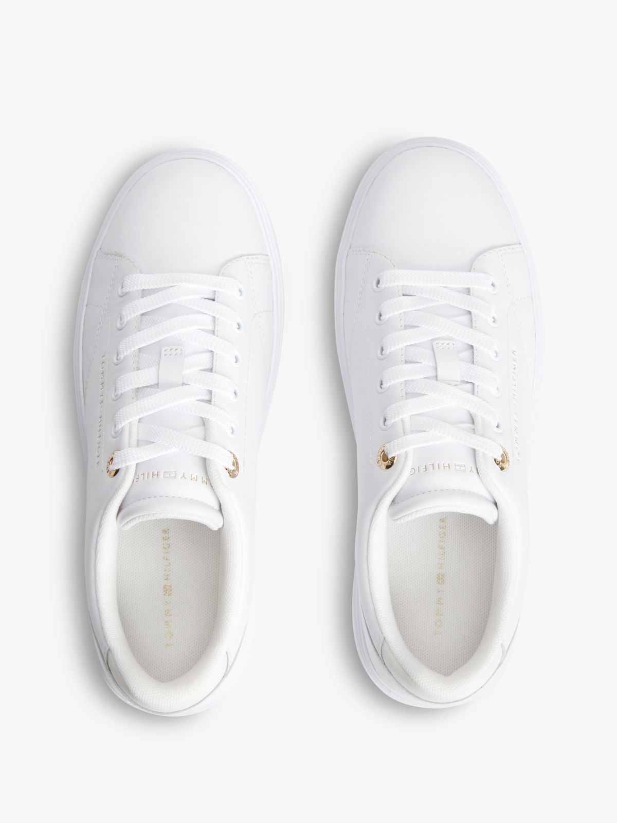 Leather Metallic Logo Cupsole Trainers — White