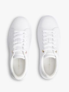 Leather Metallic Logo Cupsole Trainers — White 3