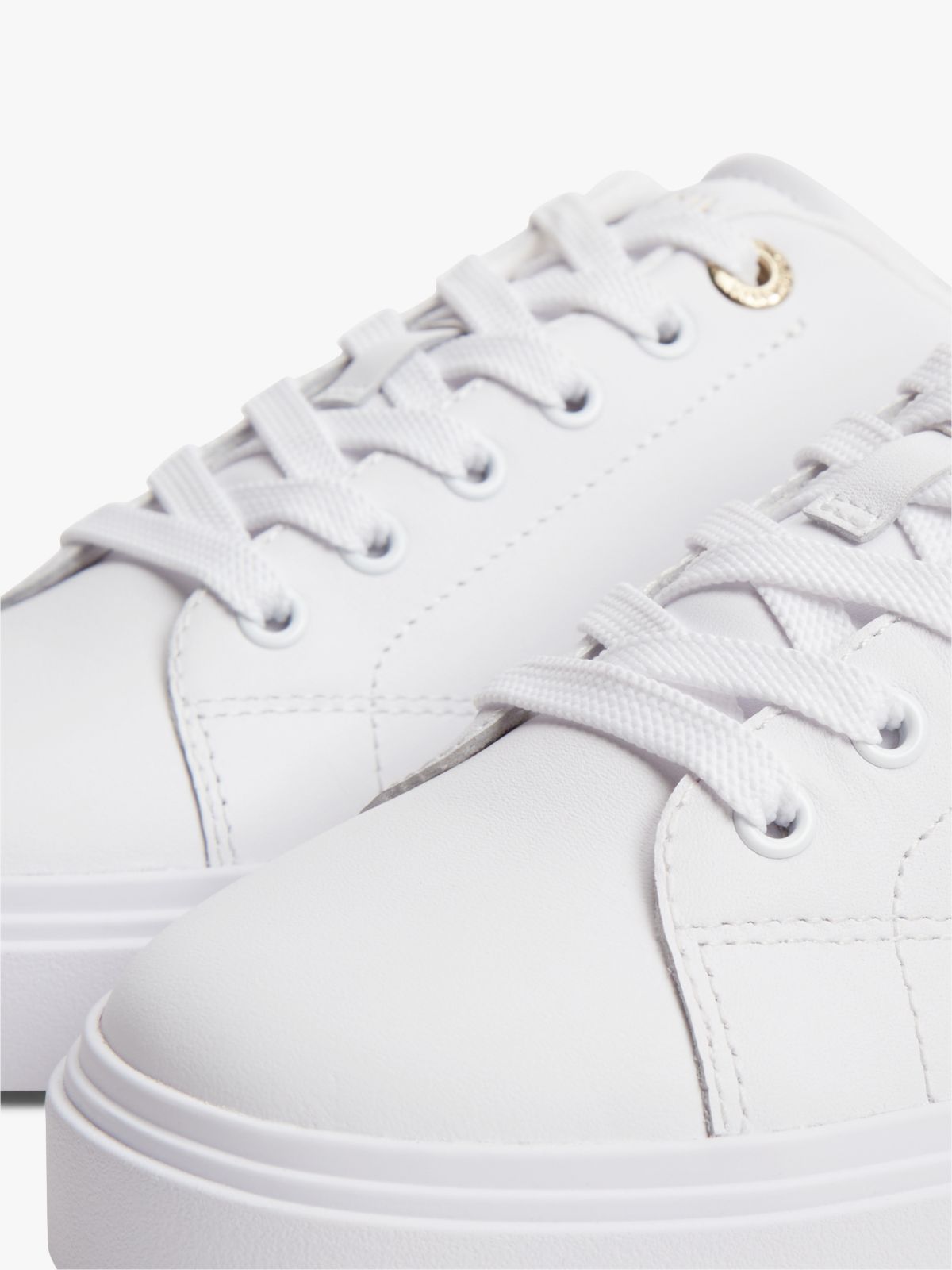 Leather Metallic Logo Cupsole Trainers — White