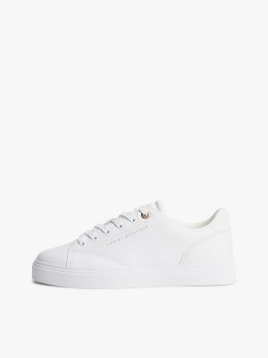 baskets en cuir à semelle cuvette et logo blanc pour femmes tommy hilfiger