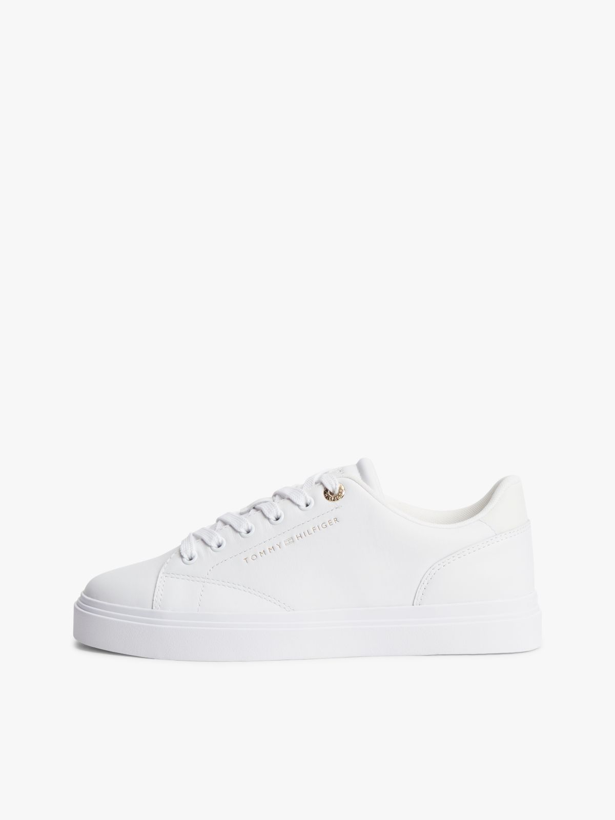 Leather Metallic Logo Cupsole Trainers — White