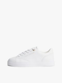 Leather Metallic Logo Cupsole Trainers — White 7