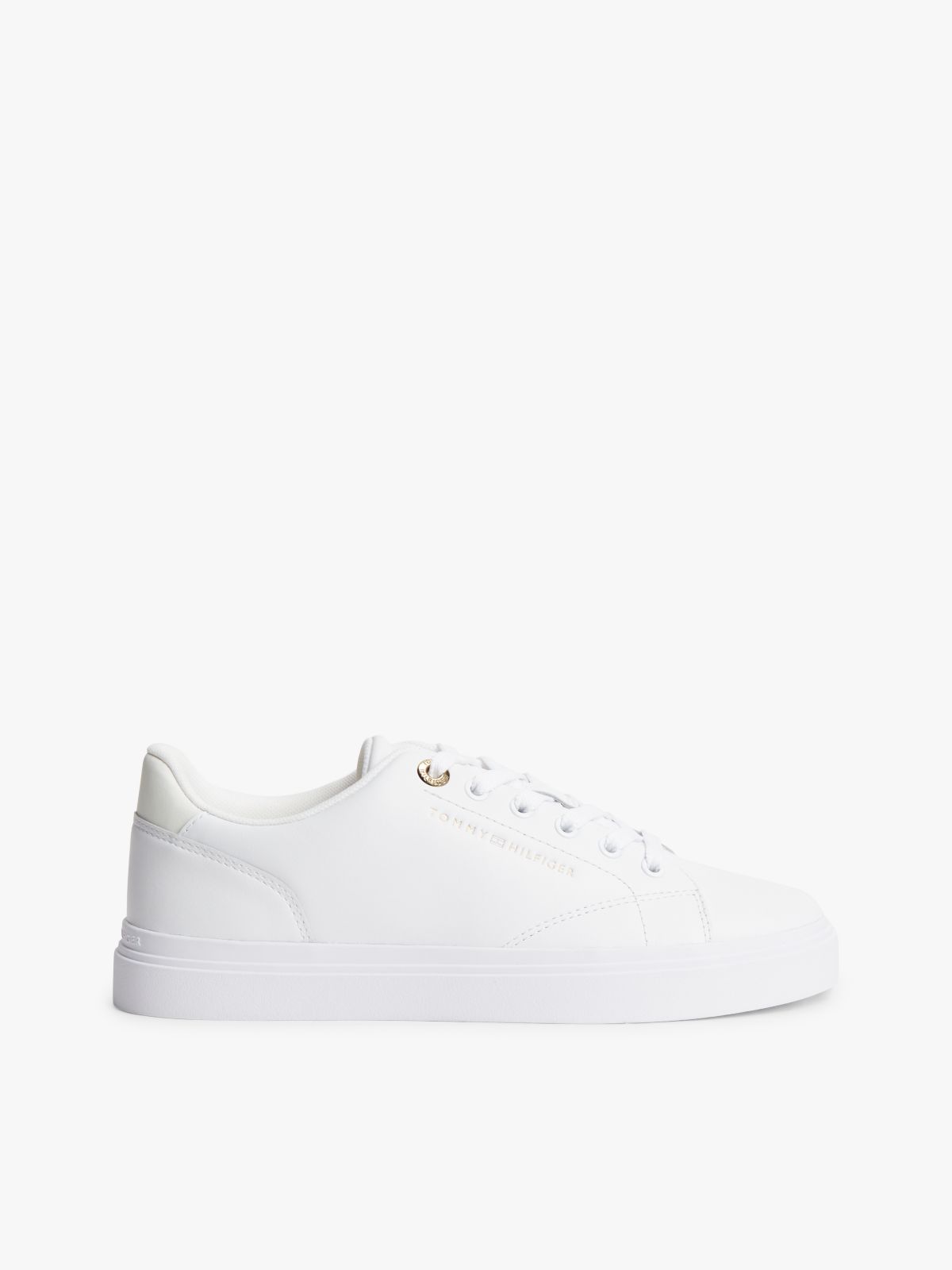 Leather Metallic Logo Cupsole Trainers — White