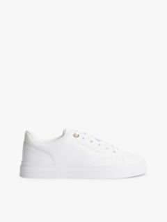 Leather Metallic Logo Cupsole Trainers — White 1