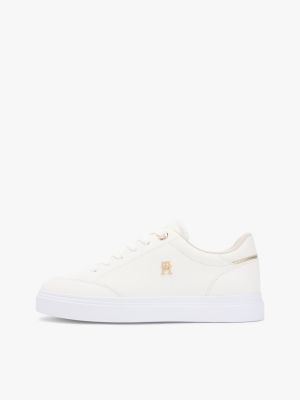 white leather th monogram cupsole trainers for women tommy hilfiger