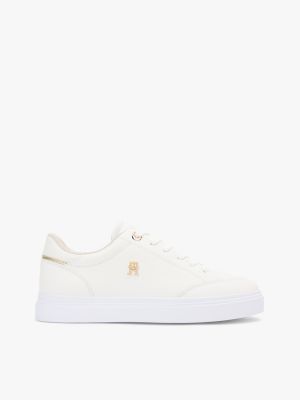 white leather th monogram cupsole trainers for women tommy hilfiger