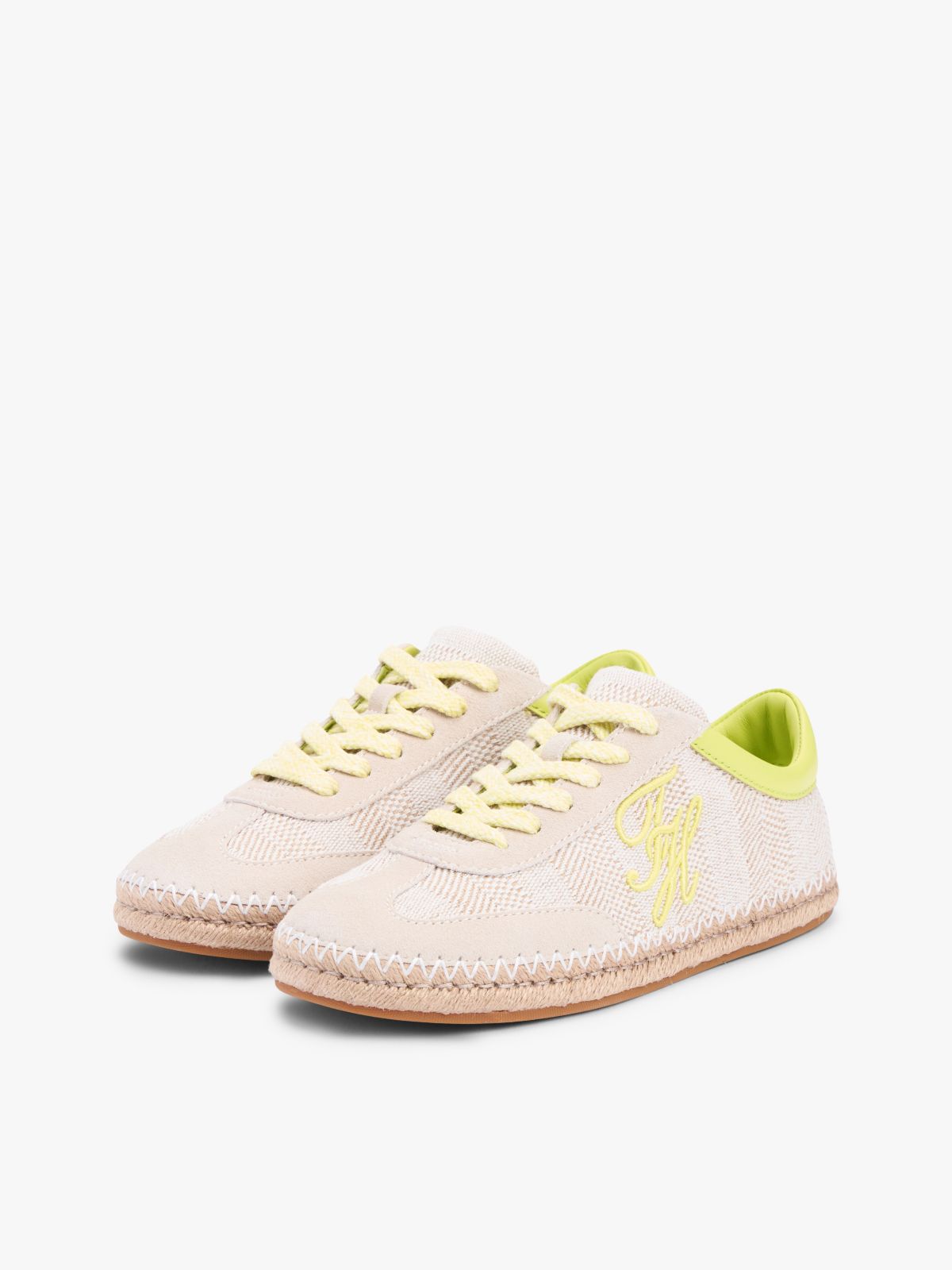 Woven Logo Embroidery Rope Trainers — Beige