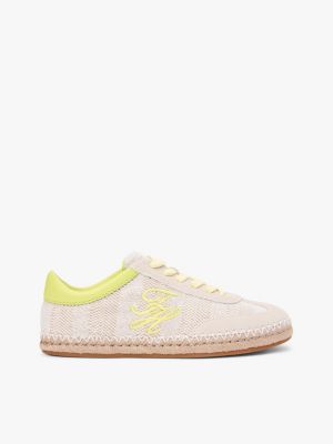 beige gewebter sneaker mit logo-stickerei für damen - tommy hilfiger