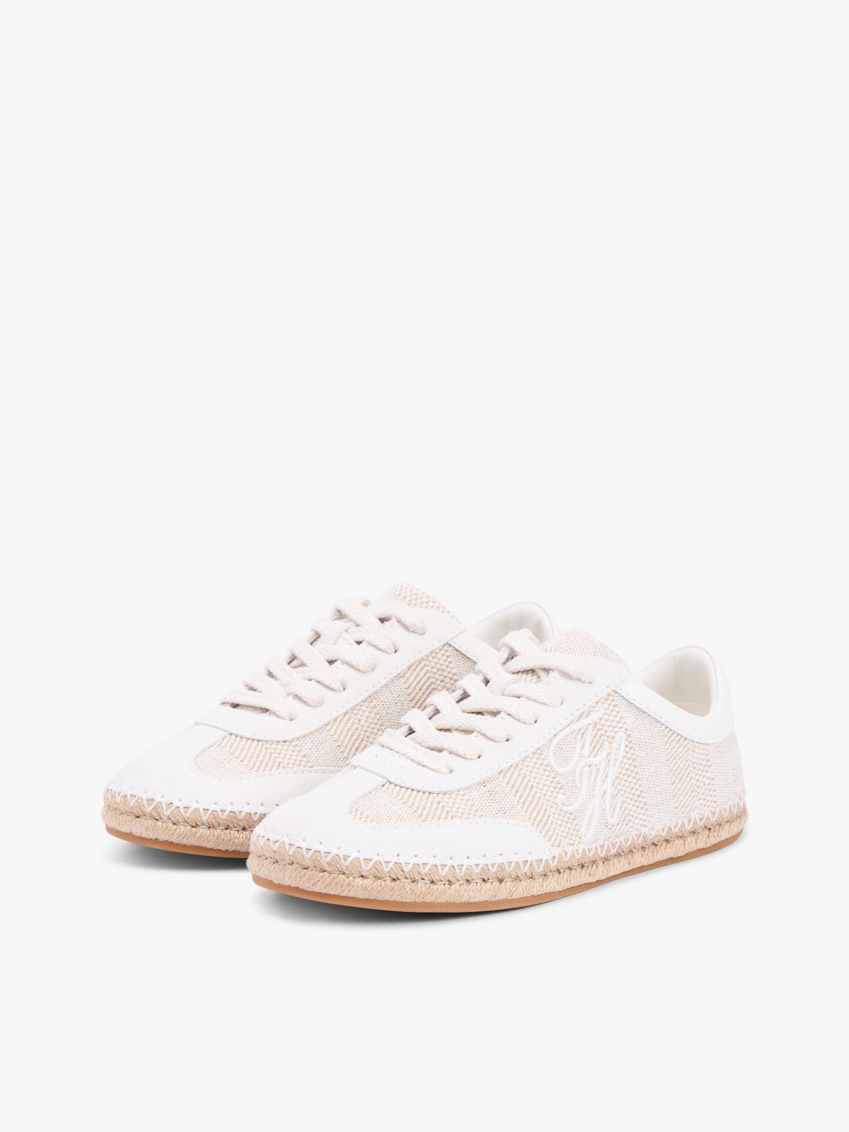 Woven Logo Embroidery Rope Trainers — Beige