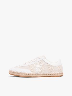 beige gewebter sneaker mit logo-stickerei für damen - tommy hilfiger