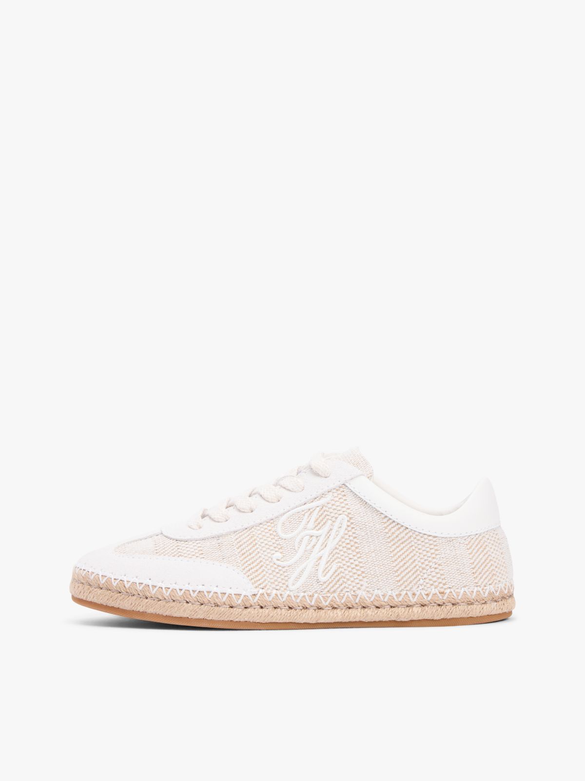 Woven Logo Embroidery Rope Trainers — Beige