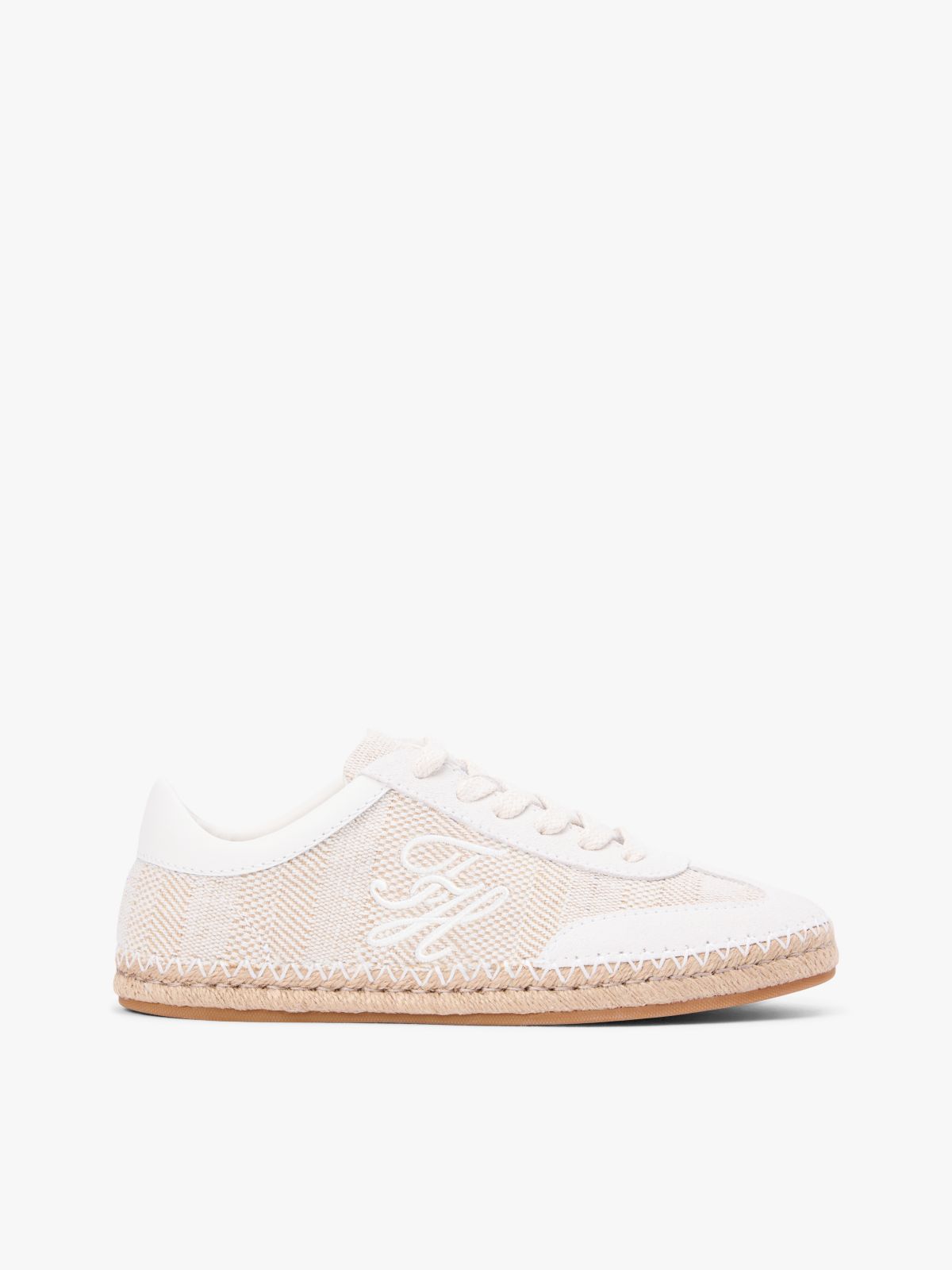 Woven Logo Embroidery Rope Trainers — Beige