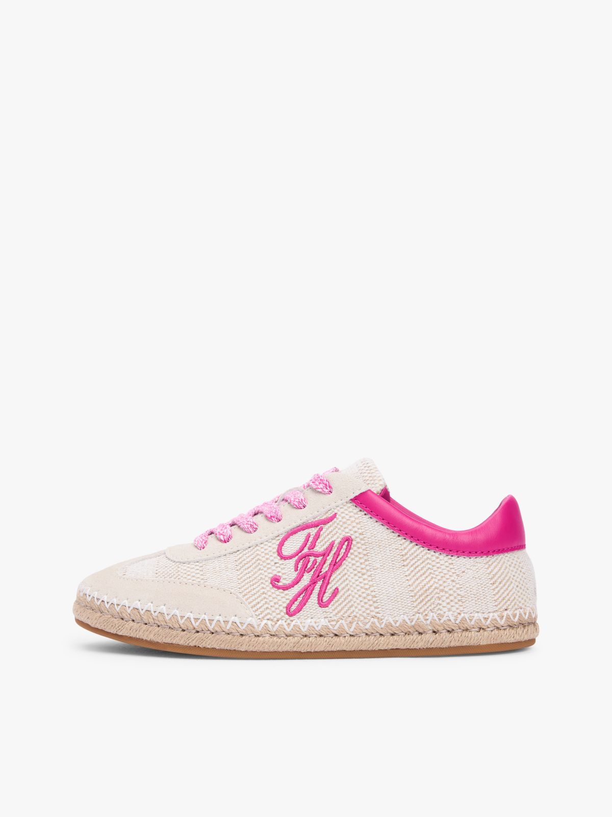 Woven Logo Embroidery Rope Trainers — Beige