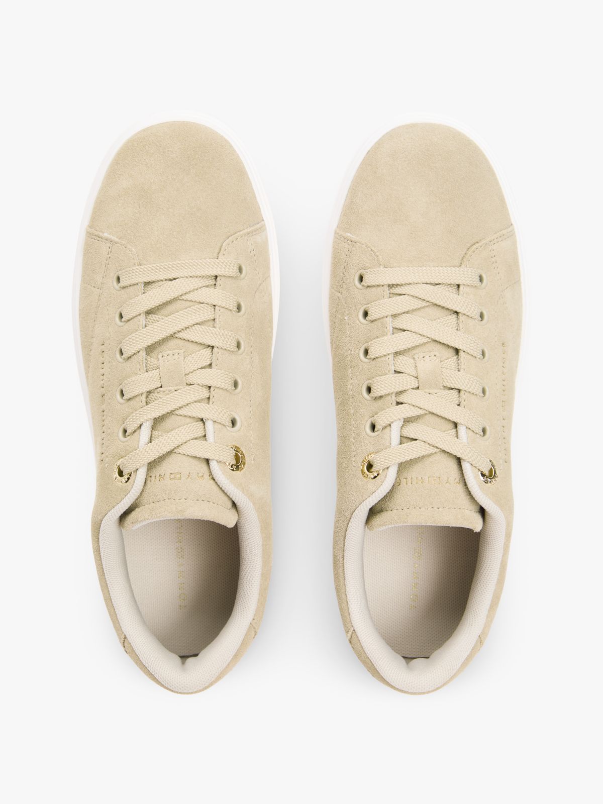 Suede Metallic Logo Cupsole Trainers — Khaki