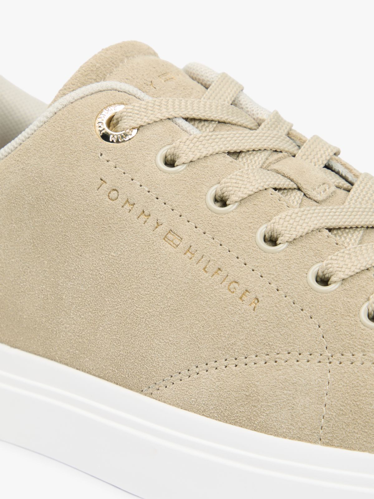 Suede Metallic Logo Cupsole Trainers — Khaki
