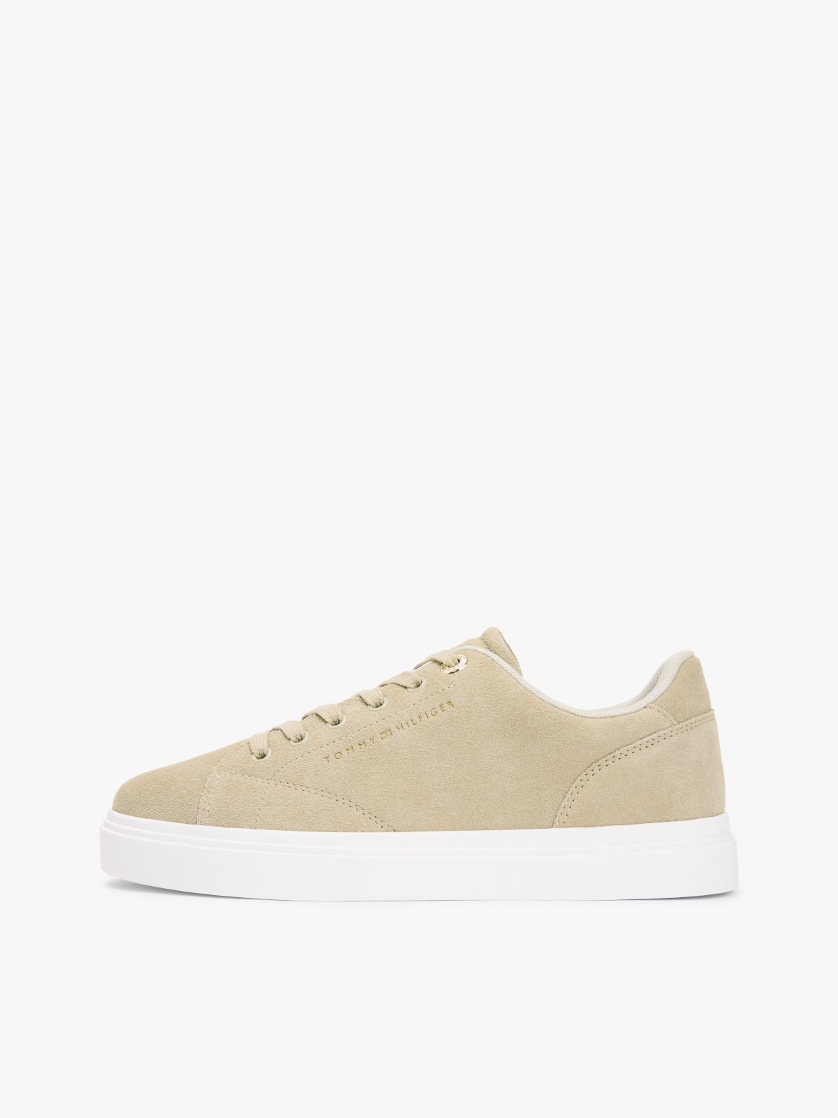 Suede Metallic Logo Cupsole Trainers — Khaki