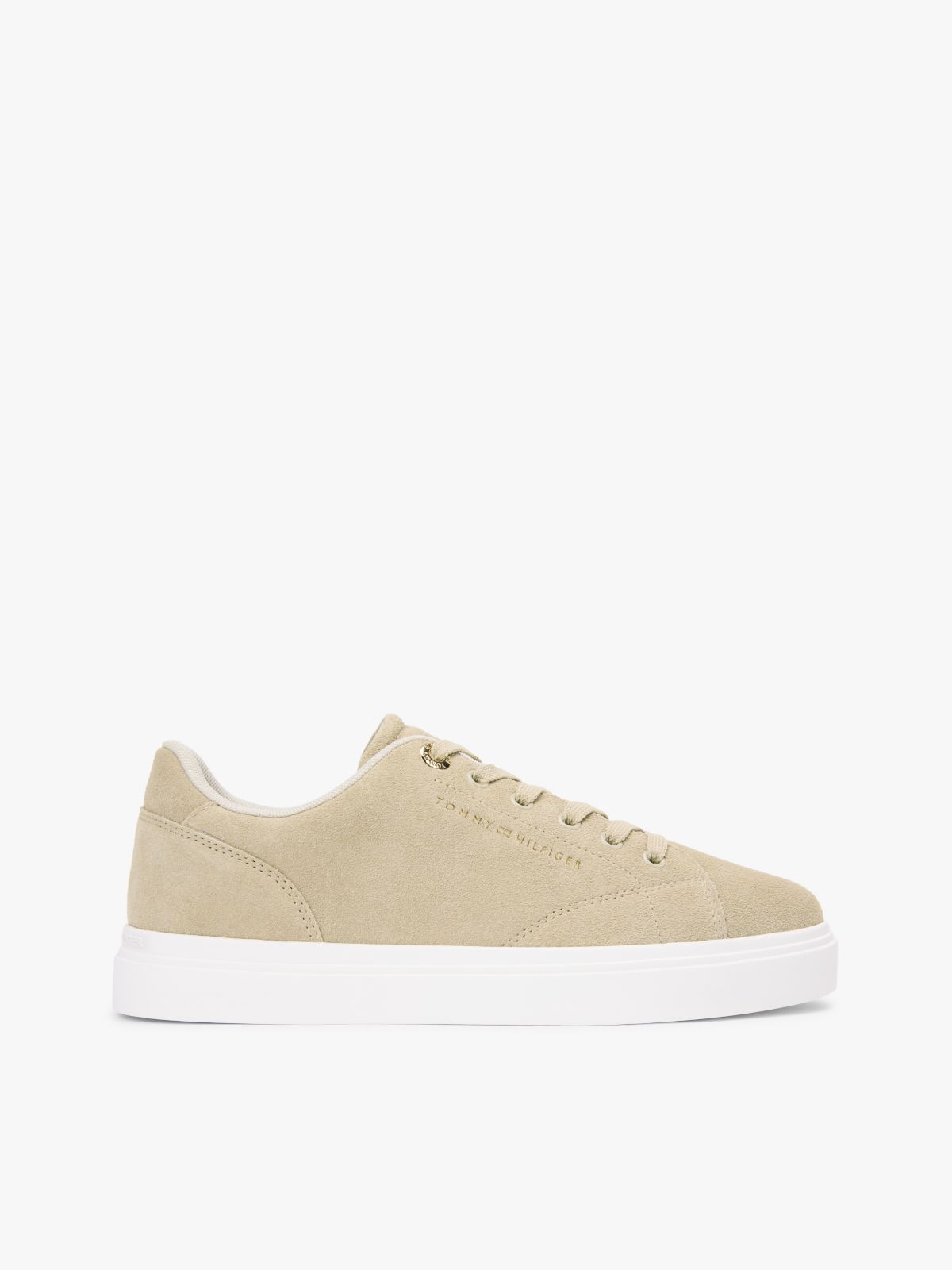 Suede Metallic Logo Cupsole Trainers — Khaki