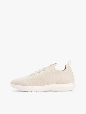 beige knit lightweight mono-sock slip-on trainers for women tommy hilfiger
