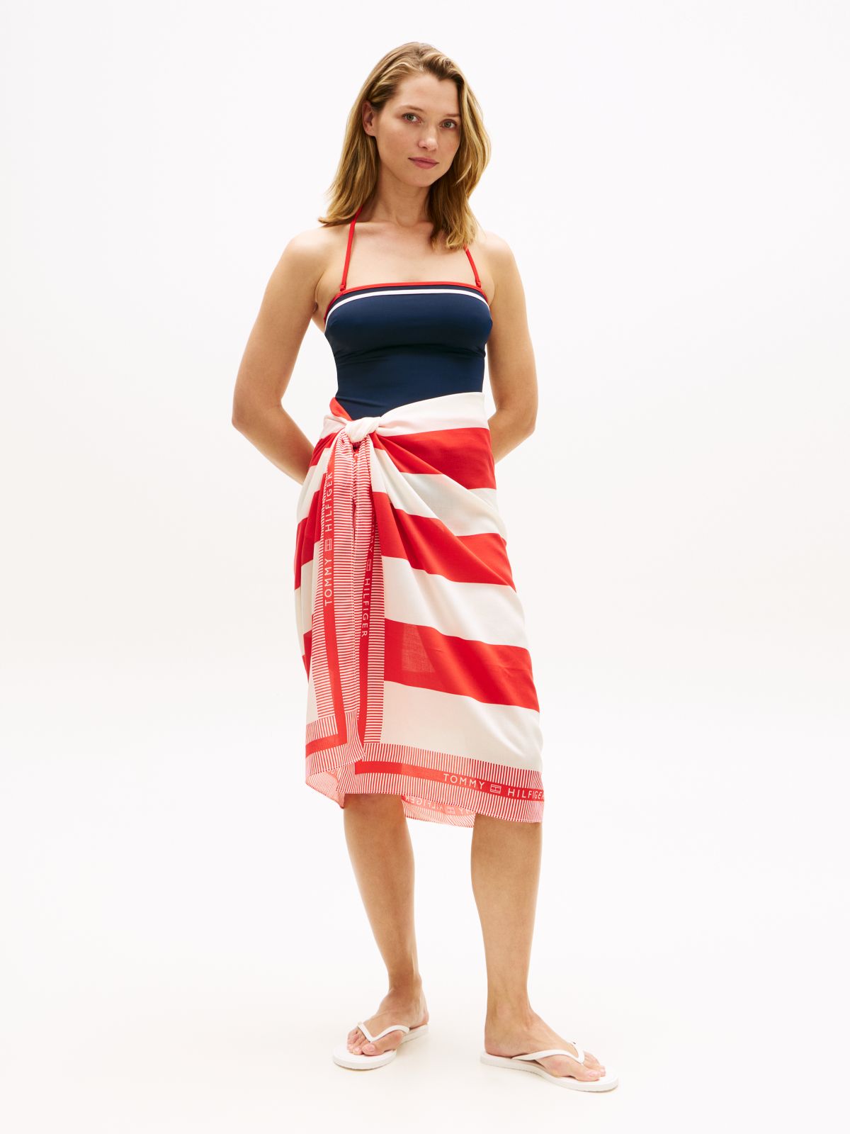 Chic Enamel Flag Flip-Flops — White