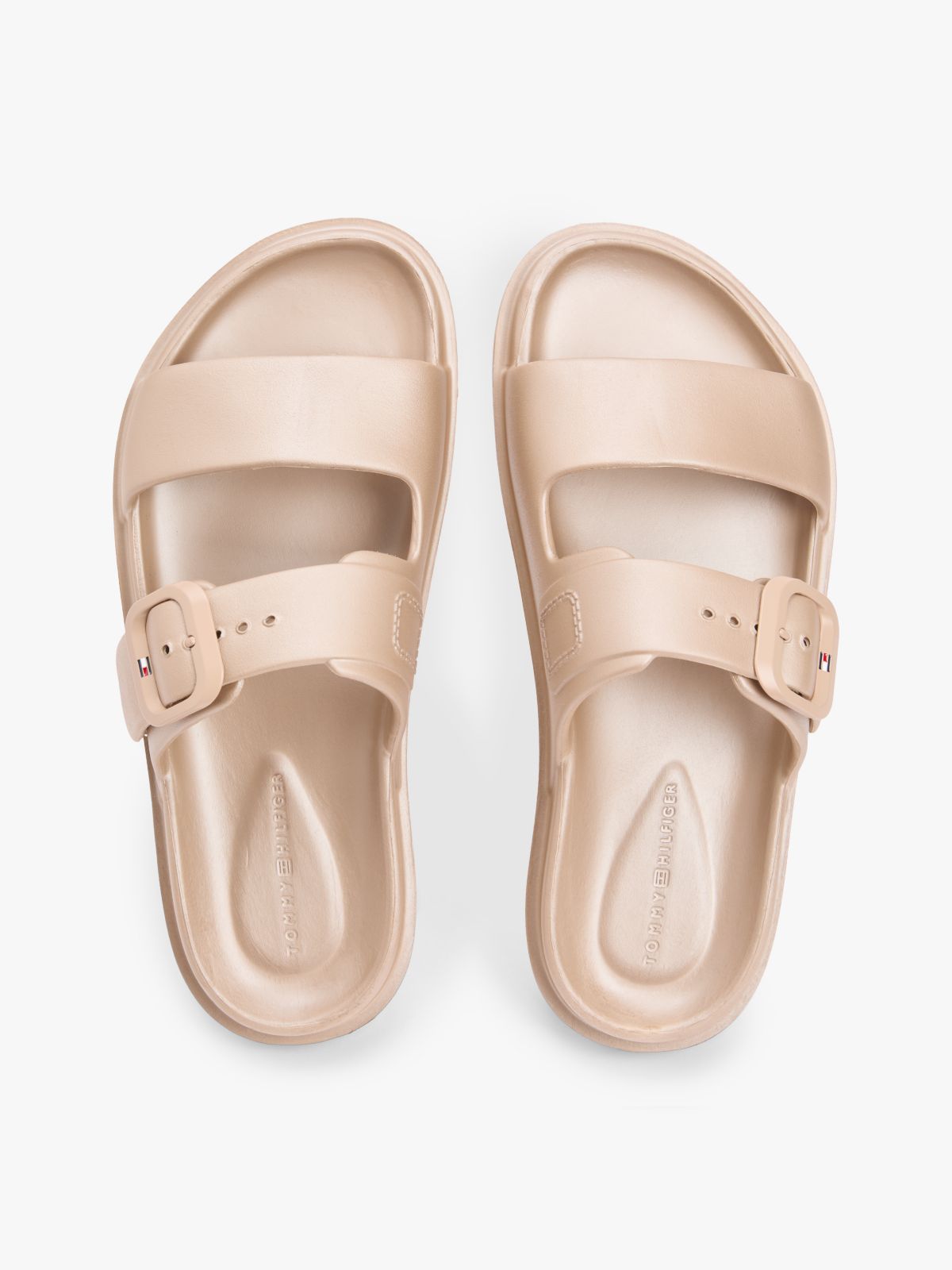 Double Strap Enamel Flag Slides — Gold