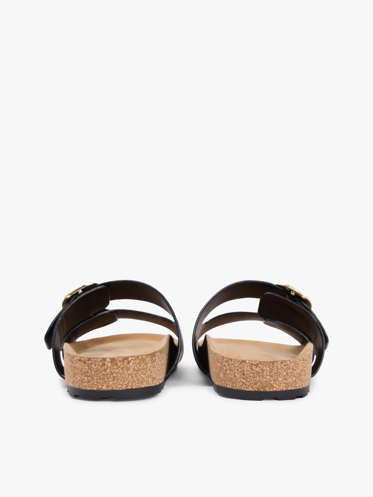 Leather Double Strap Cork Sandals — Black