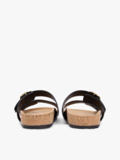 Leather Double Strap Cork Sandals — Black 4