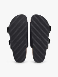 Leather Double Strap Cork Sandals — Black 5