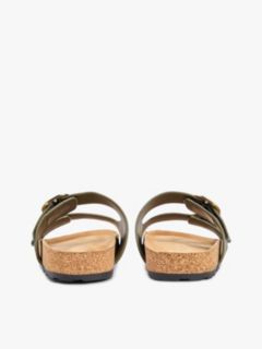 Leather Double Strap Cork Sandals — Khaki 4