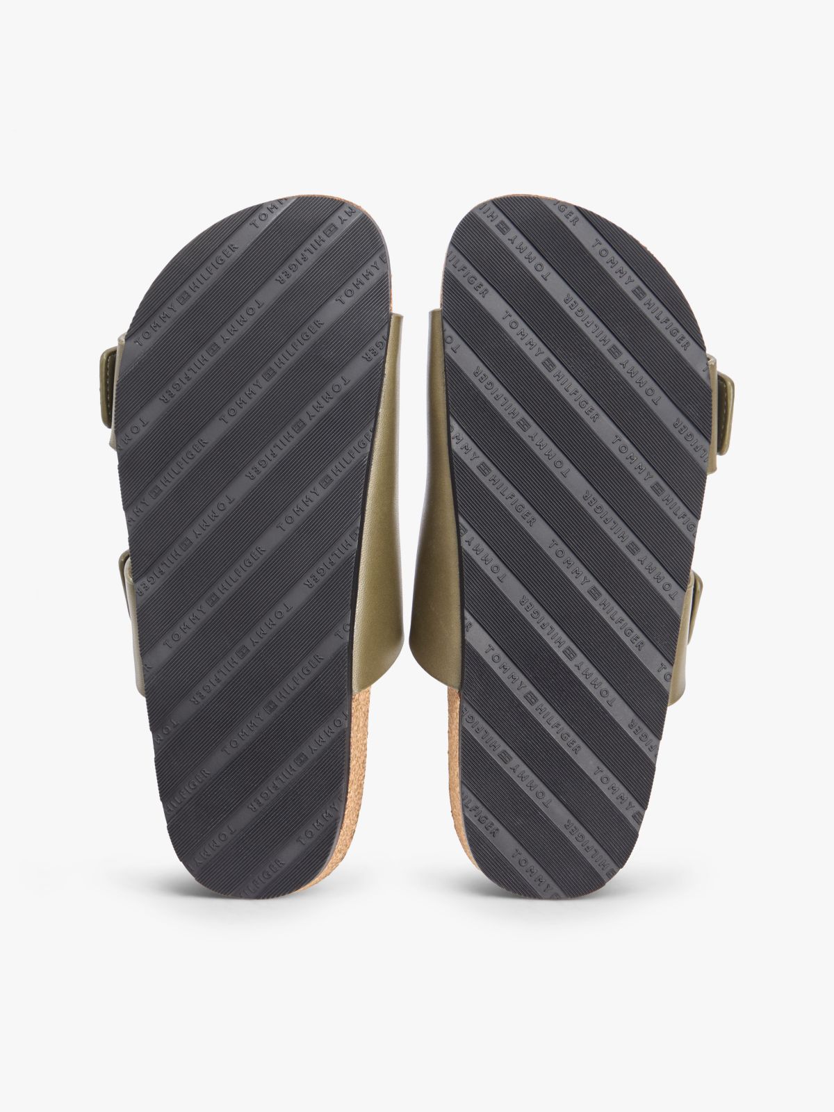 Leather Double Strap Cork Sandals — Khaki